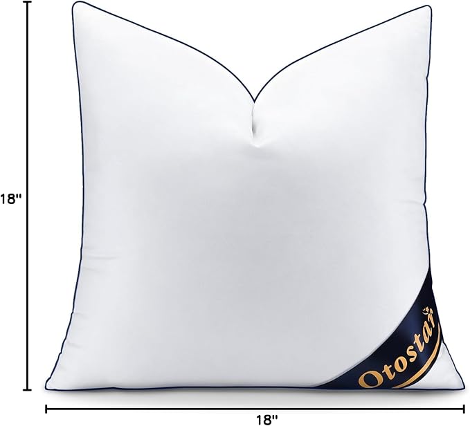 OTOSTAR 18x18 Down Alternative Fill Throw Pillow Insert, Soft Fluffy Synthetic Down Pillow Insert with 100% Cotton Cooling Cover Decorative Throw Pillow for Sofa Couch Bed