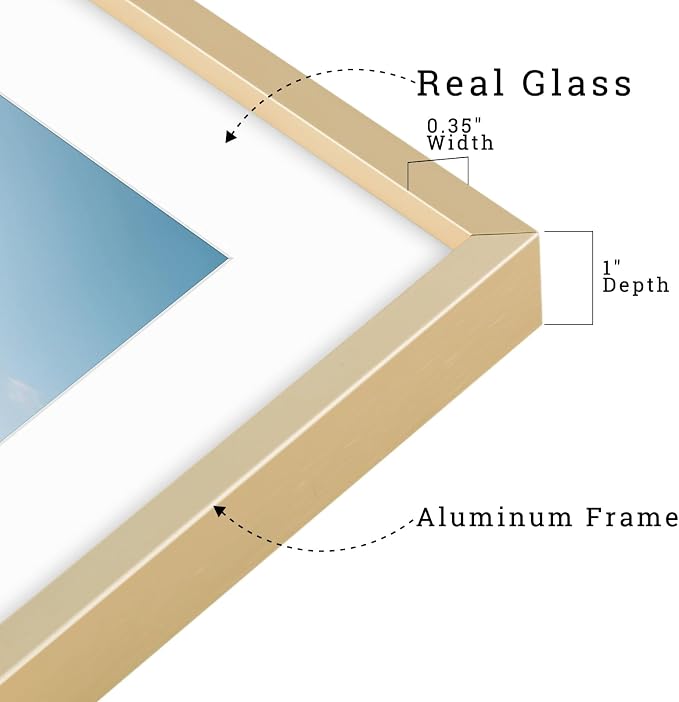 Frametory 13x19 Gold Aluminum Metal Picture Frame Mat for 11x17 Glass