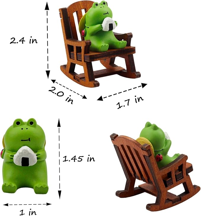 Refintural Miniature Frog Figurines Statue - Cute Frog Sculpture for Outdoor Fairy Garden and Desk Decorations - Adorable Frog Figurine Statue Decor for Plant Shelf Desk Office Bedroom(Chair)