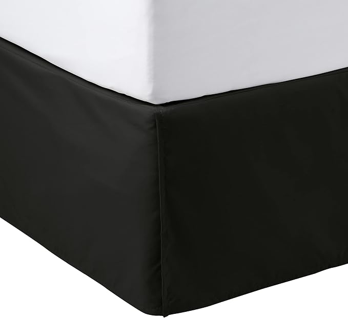 Amazon Basics Lightweight Pleated Bed Skirt, Machine Washable, Wrinkle and Fade Resistant, Queen, Black (Pack of 8)