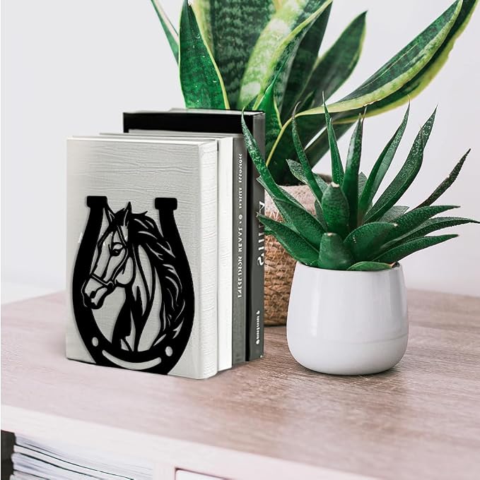 Peacoblue 5.3"x4.3"x5.9" Metal Bookends, Heavy Duty Book Ends for Shelves