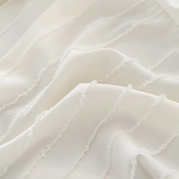 Bed Skirt Twin Size - Ruffled Bed Skirt - with Split Corners - Ivory | Striped Boho Tufted -22 Inch Drop Bedskirt with Platform-Soft Premium Hotel Quality - Easy Fit