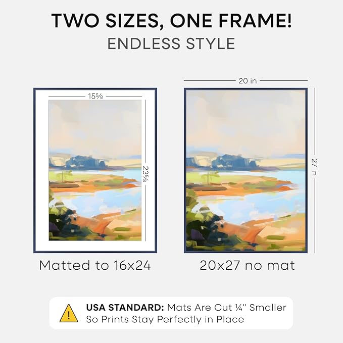 Homeforia 20x27 Blue Picture Frame, High-End Metal, 16x24 Mat, Glass