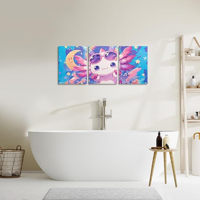 Feelyou Boys Girls Axolotl Wall Painting Posters and Prints Cute Axolotl Picture Wall Decor Salamander Canvas Wall Art for Bedroom Kids Ocean Animal Teens Wall Art Room Decor 12"x16"x 3Pcs