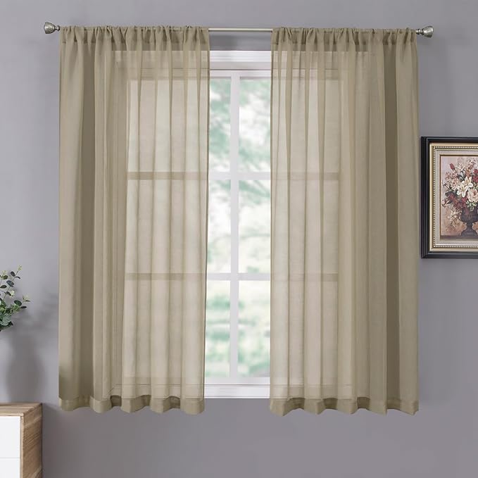 Linen Textured Voile Sheer Curtains 63 Inch 54x63 2 Panels Bedroom