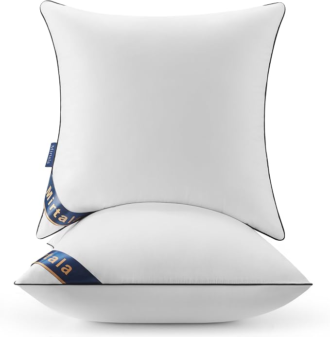 Mirtala 20"x20" Pillow Inserts Set of 2 with 100% Cotton Cover Decorative Square Throw 20" Pillows Living Room, Sofa, Couch, and Bed-White