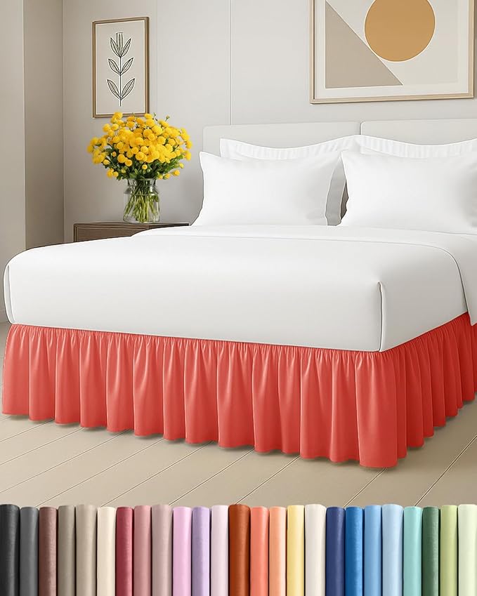 Bedskirt Twin Size Ruffle - Ruffled Bed Skirt - 12 Inch Drop - Coral | Bedskirt with Platform, Ultra-Soft Premium Hotel Quality, Wrinkle Free, Fade & Shrink Resistant, for Women, Men, Kids & Teens