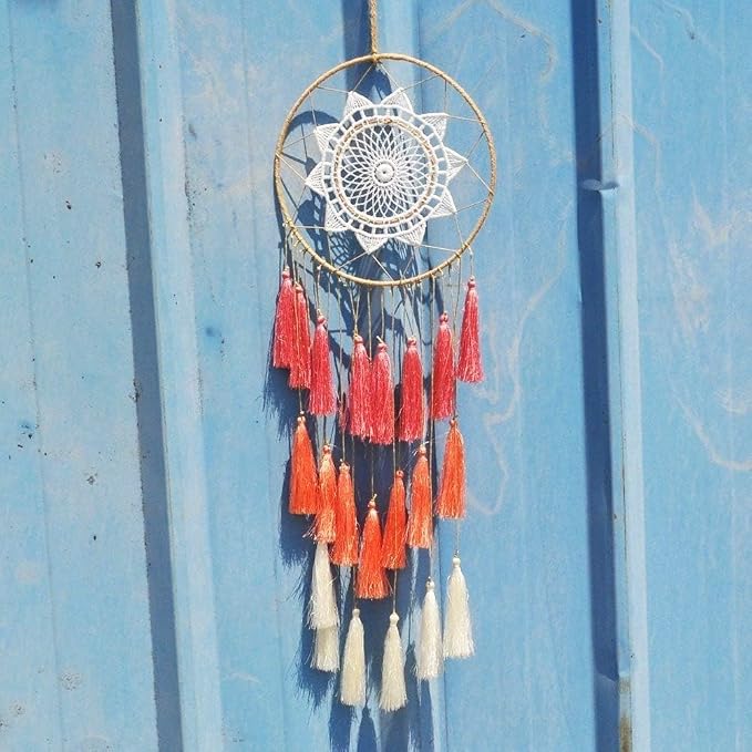 Artilady Macrame Dream Catcher Wall Hanging, Pink Large Boho Bedroom Decor