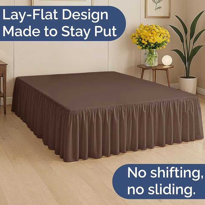 Bedskirt Full Size Ruffle - Ruffled Bed Skirt - 12 Inch Drop - Brown | Bedskirt with Platform, Ultra-Soft Premium Hotel Quality, Wrinkle Free, Fade & Shrink Resistant, for Women, Men, Kids & Teens
