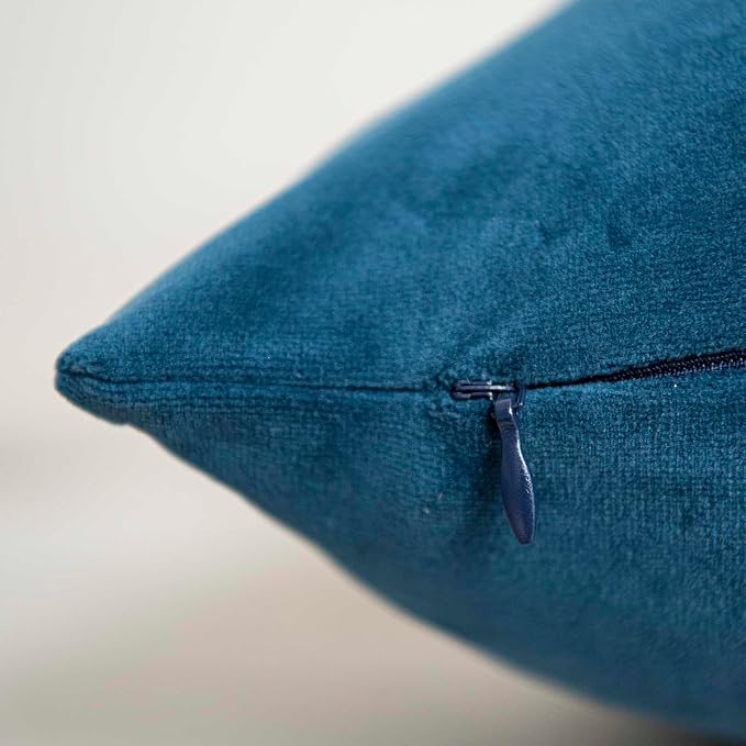 Light Navy Decorative Lumbar Velvet Throw Pillow Covers 12x20 inch Set of 2 with Zipper Luxury Soft Solid Rectangle Cushion Covers Case for Sofa Couch Bed Living Room