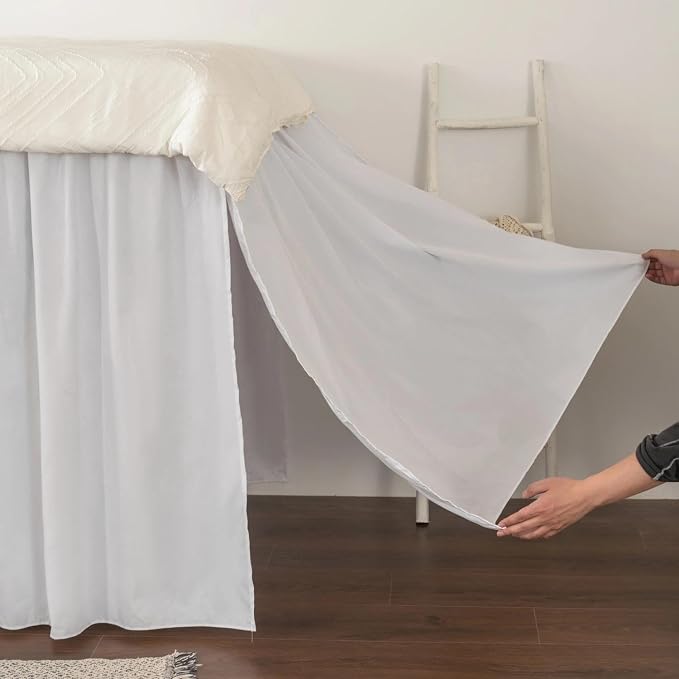 Dorm Bed Skirt Twin XL 30 Inch Drop Length | White, Ruffled Pattern College Dorm Room Bed Skirts - Split Corner, Easy Care, Microfiber Bed Skirt Dust Ruffle with Platform