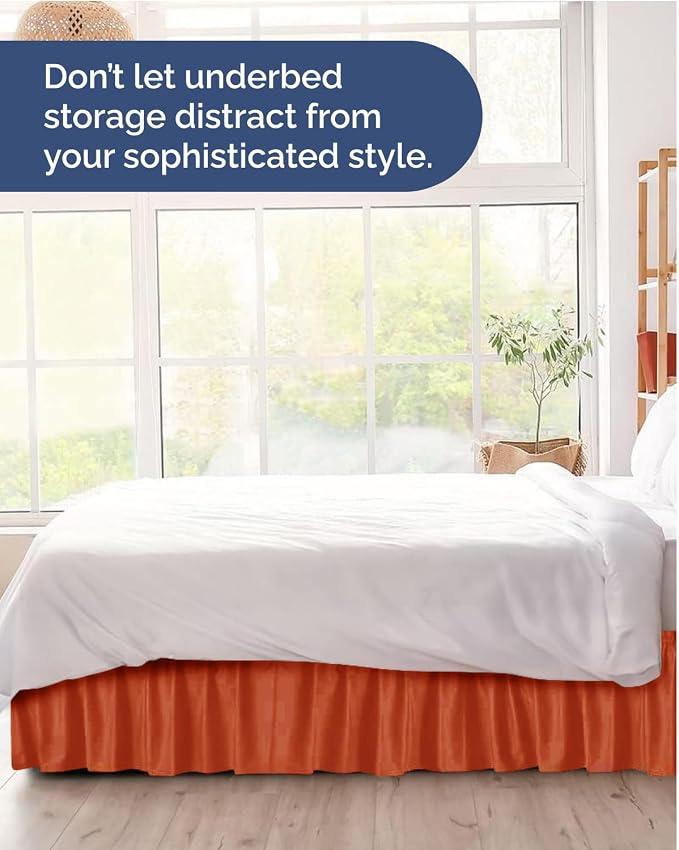 Wrap Around Dust Ruffle Bed Skirt - College Dorm Room - Twin/Twin XL | Terracotta, 15 Inch Drop, Elastic Strap & Adjustable Pleated Bedskirt, Wrinkle Free, for Women, Men, Students, Kids & Teens