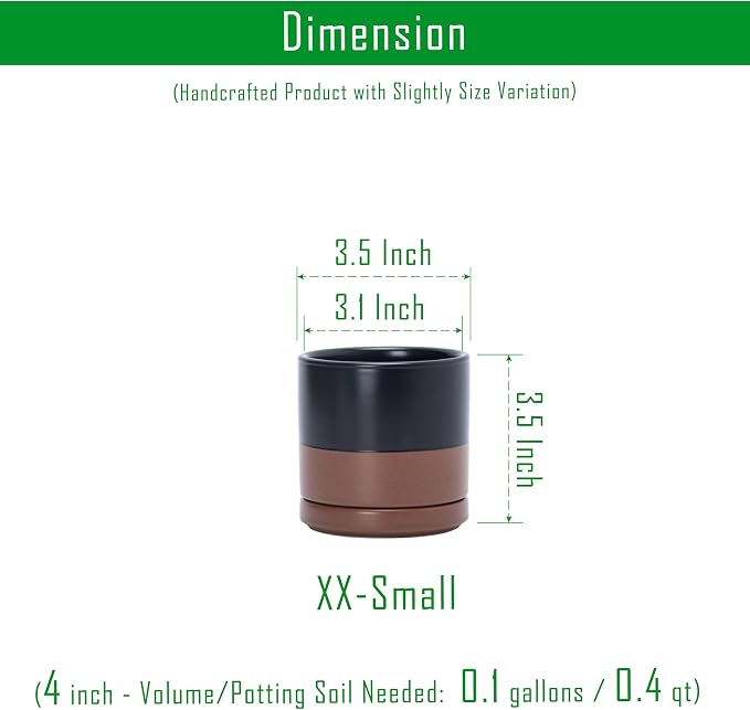 D'vine Dev 3.5 Inch Ceramic Planter Pot, Black/Tan, 94-O-A-7 | Modern Cylinder Design, Drainage Hole & Saucer Included, Stable Structure, Elegant Home Accent