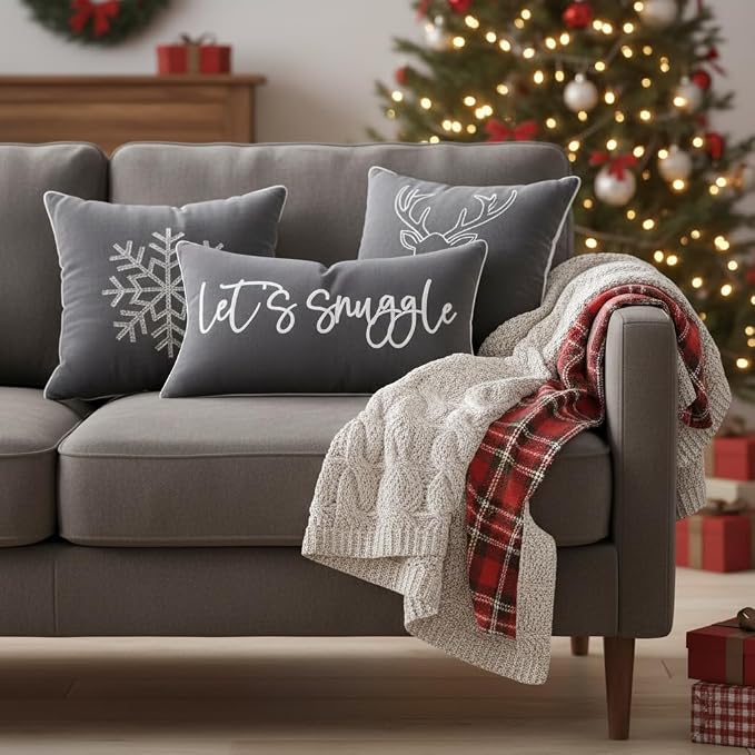 Sunkifover Let's Snuggle Decorative Lumbar Pillow Cover - 12x20 Inch
