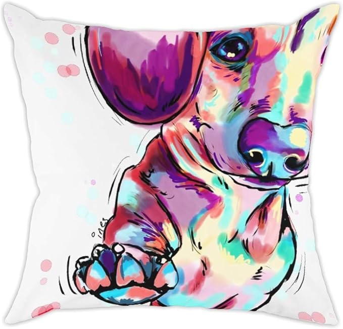 Cute Pet Wiener Dog Pattern Throw Pillow Covers Polyester Cushion Cover Pillowcases Sofa Home Decor 18"x 18"Inch (45 x 45cm)