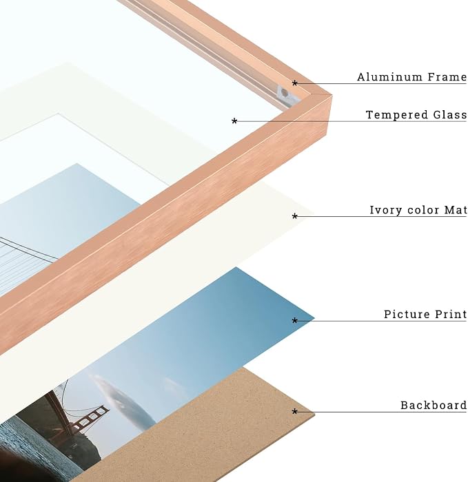 Frametory 12x16 Rose Gold Aluminum Metal Picture Frame Mat for 11x14 Glass