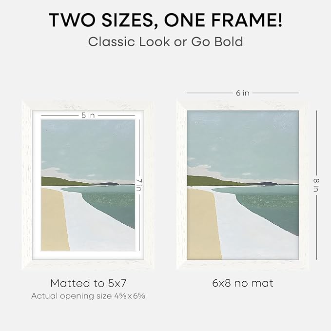 Homeforia 6x8 White Oak Picture Frame, High-End Wood, 5x7 Mat, Glass