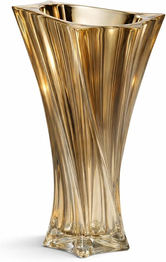 Glass Vases for Flowers，Thickened 3.5 lb Modern Vases for Tables Centerpieces for Home Decor, Colorful and Clear Irregular Crystal Vase (Amber)