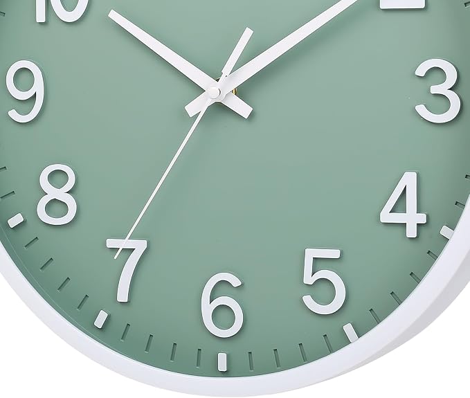 Wall Clocks Battery Operated 8 inch Modern Wall Clock,Silent Non Ticking Wall Clock for Living Room Bedroom Kitchen Office Classroom Decor (Green White)