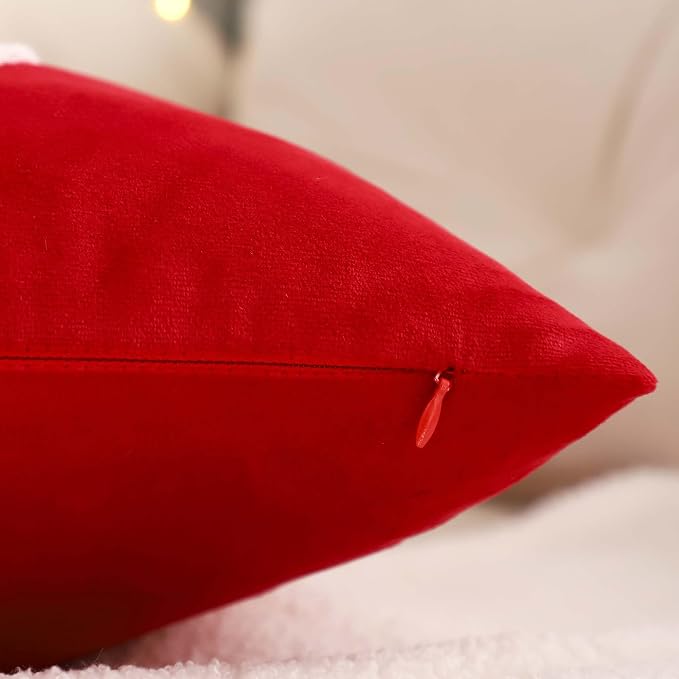 LUOYEHK Red Christmas Pillow Covers 18x18 Set of 2 Cute Snowmen Embroidered Pillow Cases Winter Holiday Velvet Cushion Covers for Couch Sofa Bed