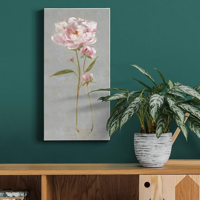 Renditions Gallery Canvas Nature Wall Art Home Paintings & Prints Magical Pink Peony Modern Romantic Abstract Canvas Glam Artwork Decorations for Bedroom Office Kitchen - 8"x16" LT43