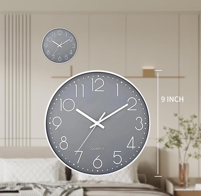 SIN&MI Wall Clock Silent & Non Ticking Modern Quartz Battery Operated Digital Quiet Sweep Office/Home/School/Kitchen Decor Clocks 9 Inch