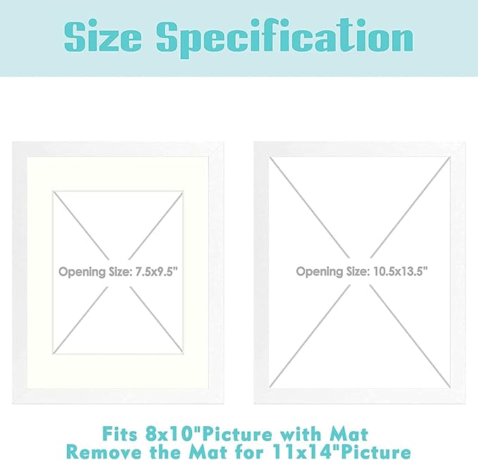 Frametory 6 Pack 11x14 White Picture Frame with Glass Ivory Mat for 8x10