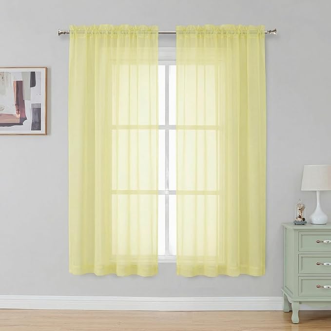Simplebrand Light Yellow Sheer Curtains 63 Inch Length 2 Panels, Rod Pocket Solid Color Window Sheer Curtain Panels, Elegant Curtains & Drapes for Living Room, Bedroom 2 Panels (Ivory, 42" W x 63" L)