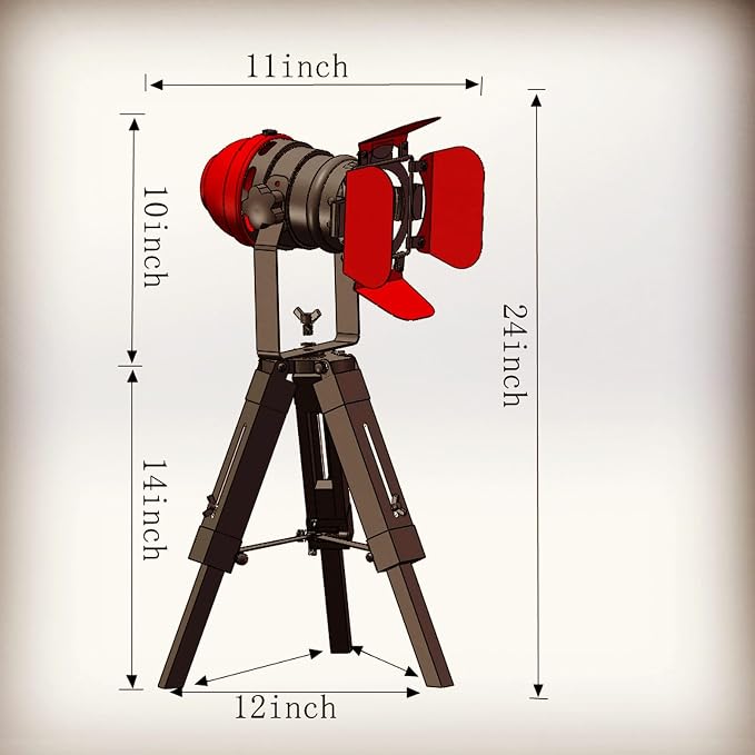 Vintage Black w/Red Retro Tripod Adjustable Table lamp,Nautical Teatre Retro Spotlight,Industrial Decor Wooden Light Fixtures,Cinema Movie Props for Living Room Bedroom Office bar Lighting