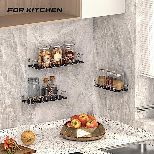 Moon Phase Wall Shelf, 3 Silver Side Black Base Floating Shelves