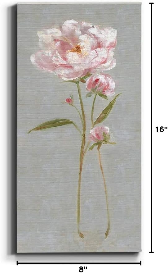 Renditions Gallery Canvas Nature Wall Art Home Paintings & Prints Magical Pink Peony Modern Romantic Abstract Canvas Glam Artwork Decorations for Bedroom Office Kitchen - 8"x16" LT43