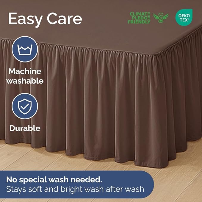 Bedskirt Full Size Ruffle - Ruffled Bed Skirt - 12 Inch Drop - Brown | Bedskirt with Platform, Ultra-Soft Premium Hotel Quality, Wrinkle Free, Fade & Shrink Resistant, for Women, Men, Kids & Teens