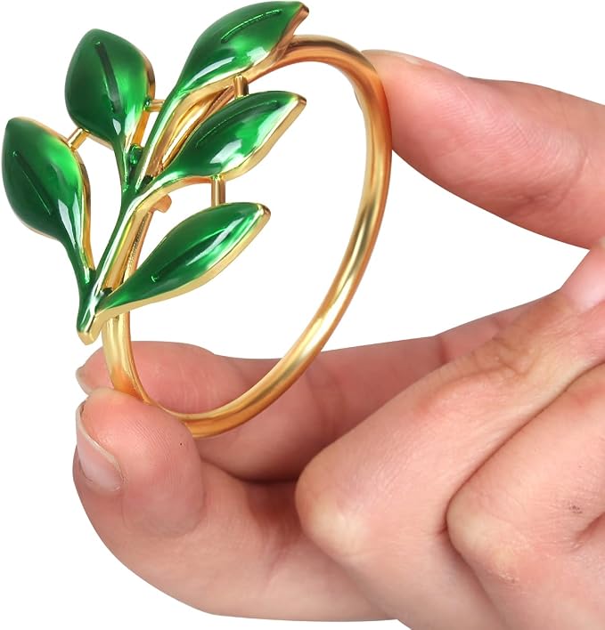 KPOSIYA Napkin Rings Set of 20 Hollow Cut Metal Napkin Holder Dinning Table Setting for Wedding Party Banquet Christmas Dinner Delicate Serviette Buckles Decor (Ye Zi-Green 20