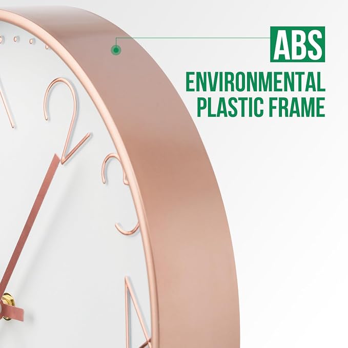 Wall Clock 12 Inch Non-Ticking Silent Modern Simple Style Round Decor Clock Rose Gold Stereoscopic Dial Quartz Wall Clocks for Home/Office/School/Living Room/Bedroom/Kitchen