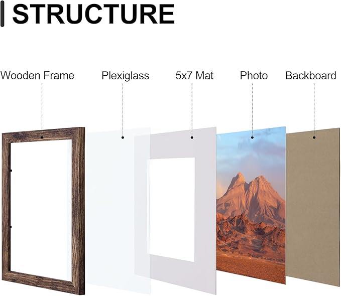 Vittanly 8x10 Picture Frames Set of 9 for Wall or Tabletop Display, Brown | Display Pictures 5x7 with Mat or 8x10 without Mat, Small Photo Frames, Engineered Wood with Shatter Resistant Plexiglass