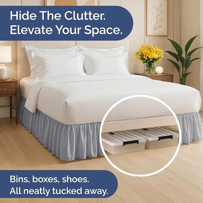 Bedskirt Queen Size Ruffle - Ruffled Bed Skirt - 12 Inch Drop - Steel Blue | Bedskirt with Platform, Ultra-Soft Premium Hotel Quality, Wrinkle Free, Fade & Shrink Resistant, for Women, Men, Kids & Teens