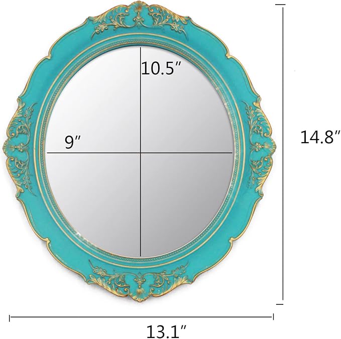 Eaoundm 13.1 x 14.8 inchs Decorative Wall Mirror, Oval Blue Plastic Frame | Vintage Hanging Mirrors for Bedroom Living-Room Dresser Decor