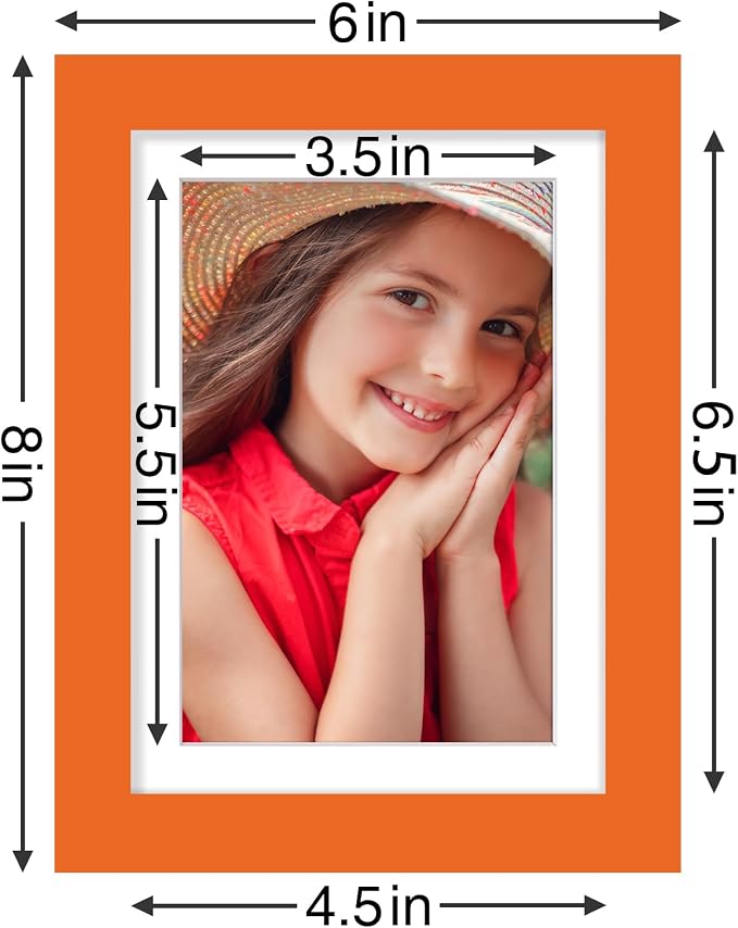 Vittanly 5x7 Picture Frames Set of 9 for Wall or Tabletop Display, Orange | Display Pictures 4x6 with Mat or 5x7 without Mat, Small Photo Frames, Engineered Wood with Shatter Resistant Plexiglass