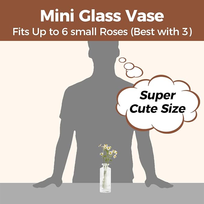 ComSaf Glass Small Bud Vases in Bulk 12 Pcs 5.2 Inch, Clear Flower Vases | Vintage Ribbed Style, Mini Bouquet Display, Wedding Centerpiece, Home Decor, Housewarming Gift, Valentine's Day, Mother's Day
