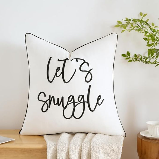 Sunkifover Let's Snuggle Decorative Throw Pillow Cover - 18" x 18" White