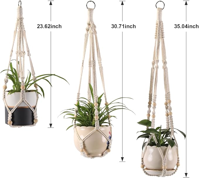 Macrame Plant Hangers with Beads for Indoor and Outdoor, 3 Pack