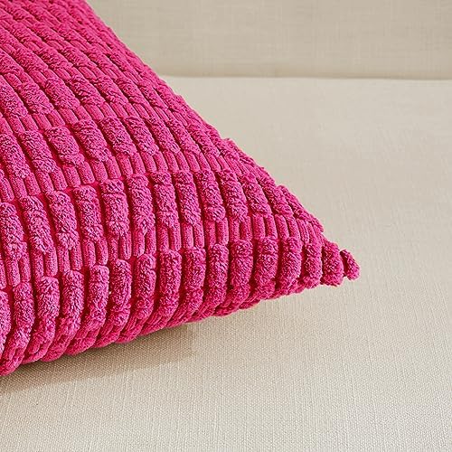 Fancy Homi 4 Packs Decorative Throw Pillow Covers for Living Room Couch Bed, Modern Farmhouse Boho Home Décor Accent Cushion Case, 18" x 18", Hot Pink