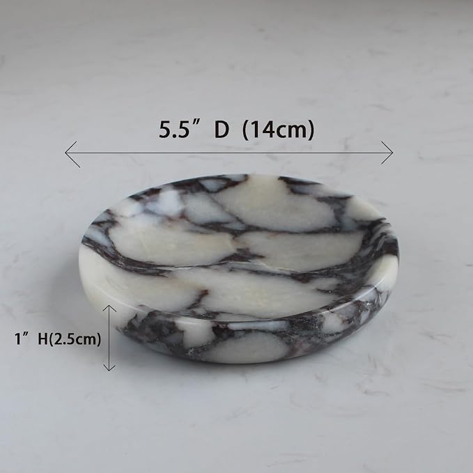 Nawgnail Natural Travertine Marble Jewelry Dish 5.5", Trinket Dish for Ring Earring, Gift for Woman Daugther(Calacatta Viola)