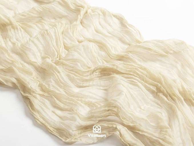 Vitalizart Cheesecloth Table Runner Ivory White 10ft Gauze Boho Rustic | 120 Inches Long Soft Durable Cheese Cloth Table Runner for Wedding Baby Shower Fall Thanskgiving Decoration