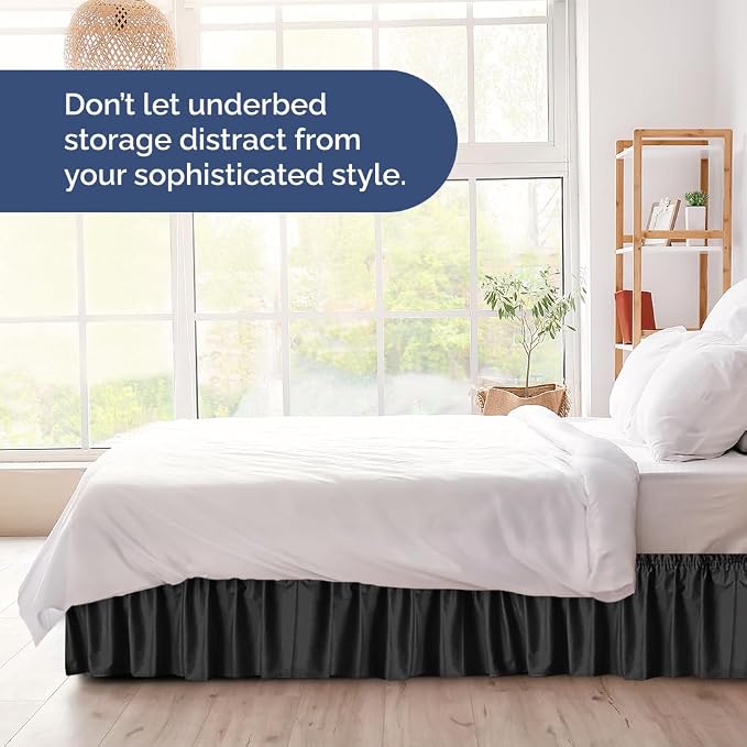 Black King Bed Skirt 16 Inch Drop Wrap Around Dust Ruffle