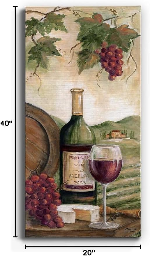 Renditions Gallery Canvas Wall Art Modern Paintings Decorations Country Red Wine Romantic Nature Wall Hanging Vintage Canvas Artwork for Bedroom Office Kitchen Prints - 20"x40" LT43