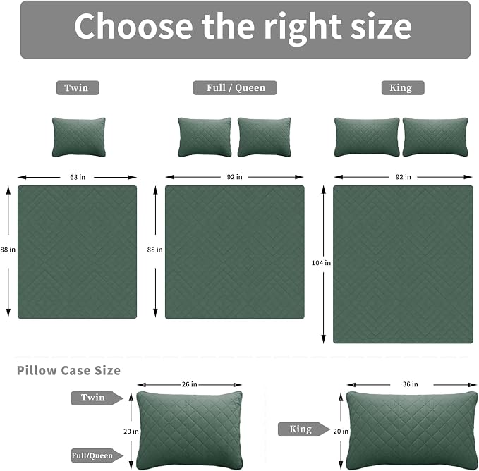 Easy-Going Reversible Quilt Set Full/Queen, Bedspread with 2 Shams | Cyan/Ivory, Lightweight Microfiber Bed Comforter, 1 Quilt + 2 Pillow Shams, All-Season Coverlets for Bedroom