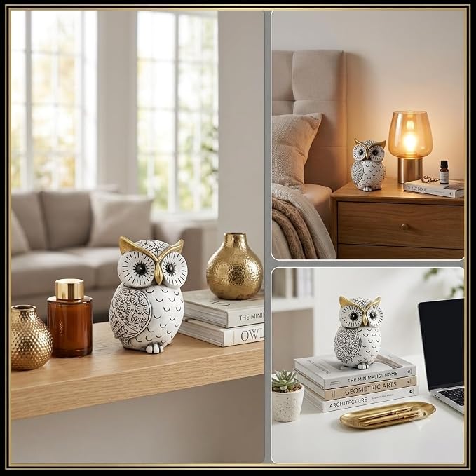 Smadeer Black and White Owl Statue, Small Resin Owl Boho Shelf Decor