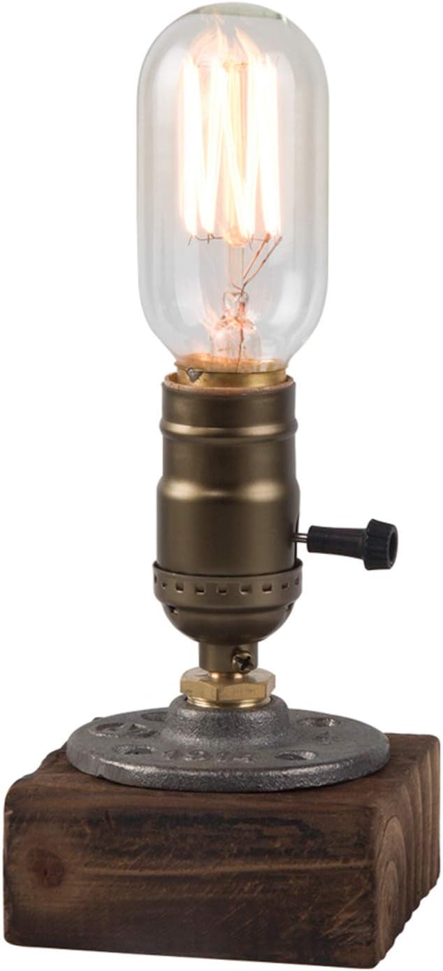 Vintage Table Lamp, Industrial Nightlight Steampunk Desk Lamp with E26 Antique Lamp Holder for Bedroom Living Room Home Art Display Cafe Bar Studio Antique Decor, Push Button(Without Bulb)