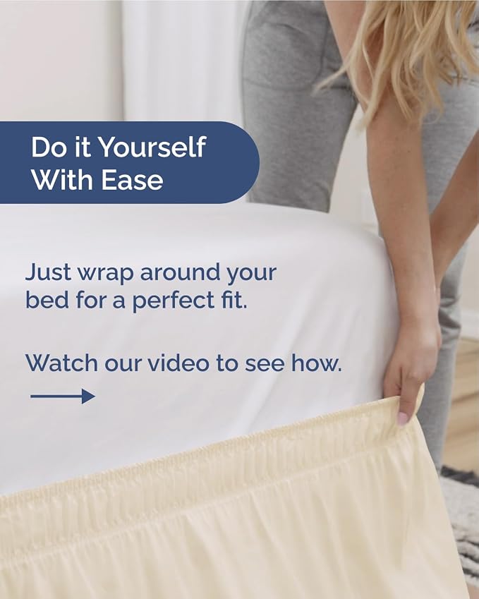 Wrap Around Dust Ruffle Bed Skirt, King Size Beds - 15 Inch Drop, Off White | Easy Fit Elastic Strap, Adjustable Pleated Bedskirt w/Brushed Fabric, Wrinkle & Fade Free, for Women, Men, Kids & Teens